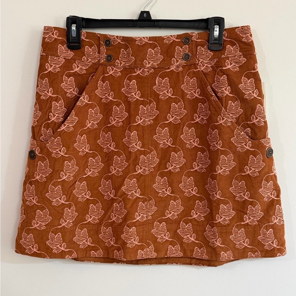 NWT Anthropologie Maeve Corduroy Mini Skirt Brown Floral Leaf Pattern Size 12 - Picture 3 of 10